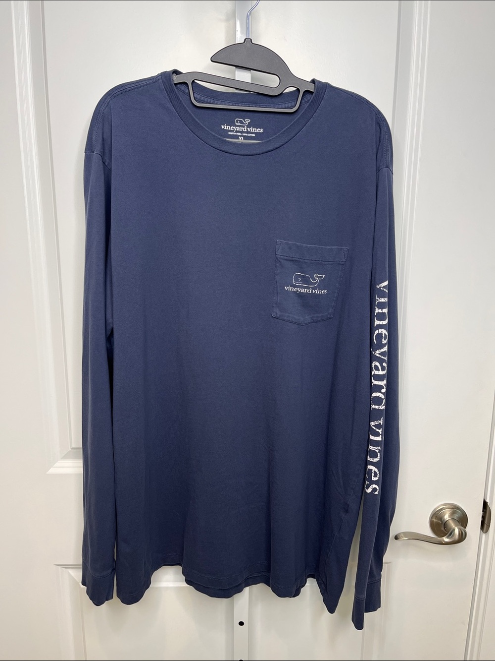 Vineyard Vines Men’s Navy Long-Sleeve Pocket Tee with Sleeve Logo XL Unisex